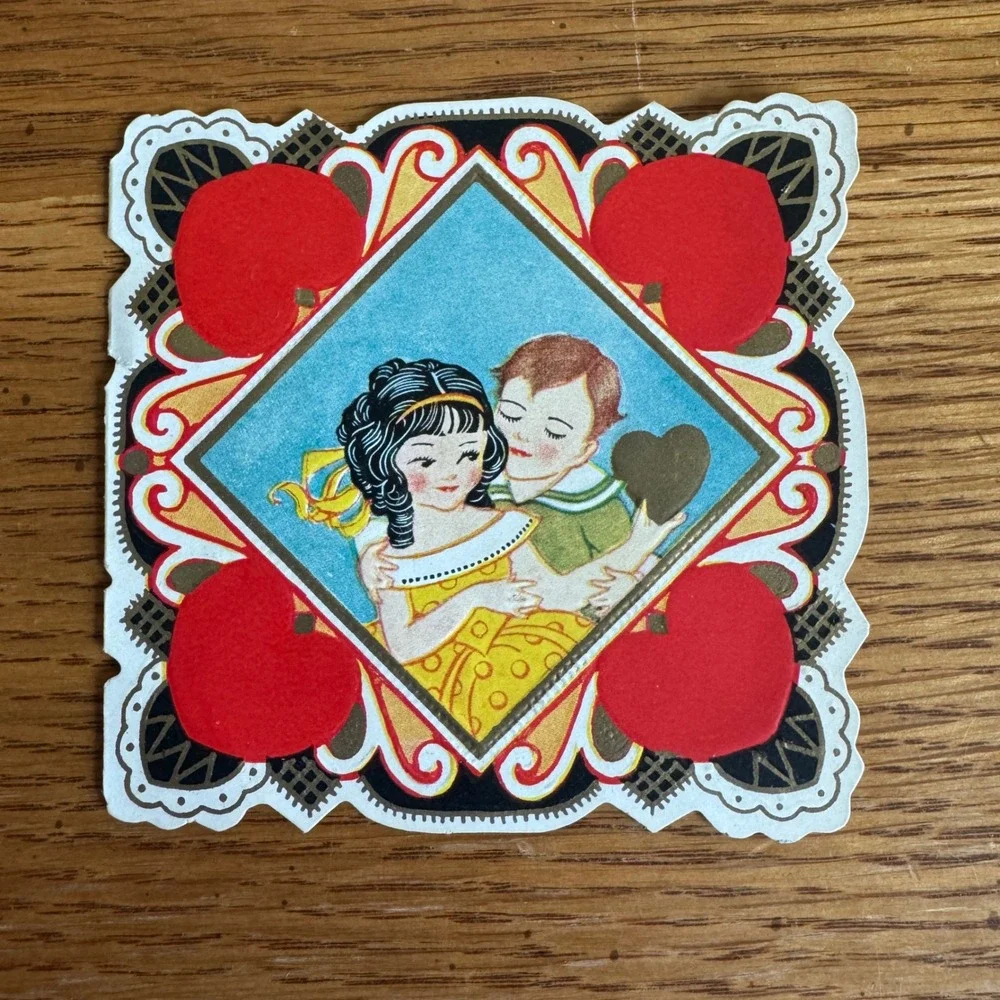 Vintage Valentine Card Boy Girl Holding Heart Carrington Co‎ Chicago ILL